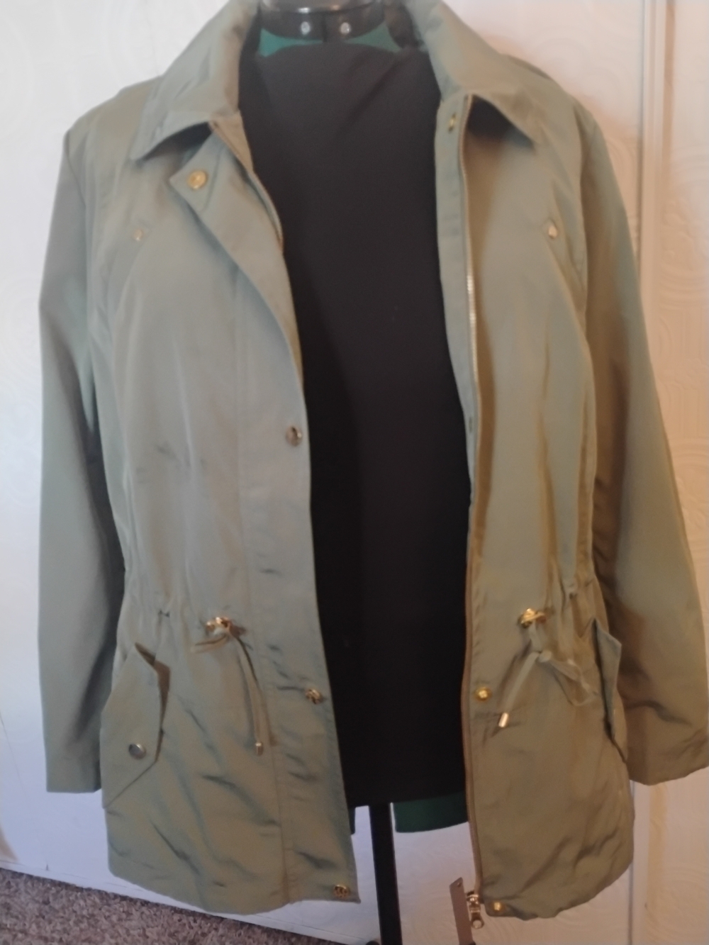 Charter Club Olive Green Utility Jacket with Drawcord Waist